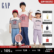 gap男女婴幼童2024春夏，logo纯棉海军，条纹短袖t恤儿童装上衣