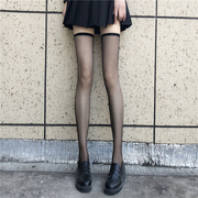 黑丝袜女薄款透明过膝袜子jk长筒，黑色ins潮，爱心超薄性感纯欲白丝