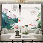 新中式淡雅荷花水墨壁纸客厅电视背景墙布养生茶馆定制8d壁画墙纸