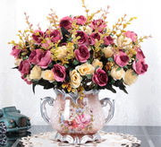 欧式假花仿真花客厅摆设餐桌茶几绢花摆花件卧室装饰玫瑰干花盆栽