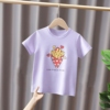 27home童装2024夏季 女宝宝衣服儿童纯棉卡通浅紫色短袖T恤薄