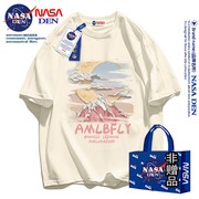 NASA联名卡通T恤夏季纯棉短袖男女情侣款休闲宽松美式上衣服潮牌