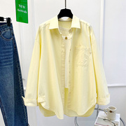 时尚淡雅风黄色衬衫女外套，2024春装韩版宽松休闲衬衣别致上衣