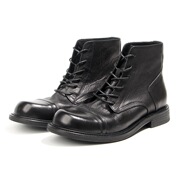 黑色男靴子复古擦色做旧系带，短靴头层牛皮，三接头高帮皮鞋男马丁靴