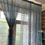 复古蓝色美式成品窗帘，客厅阳台飘窗地中海，窗纱帘欧式蕾丝门帘
