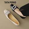 TATA PERKO联名踩脚两穿法式优雅水钻方扣尖头高跟鞋女真皮浅口鞋