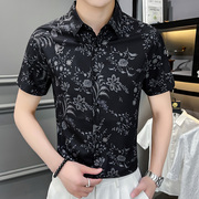 夏季夜场花衬衫男短袖韩版潮流帅气个性休闲时尚高端男装半袖衬衣