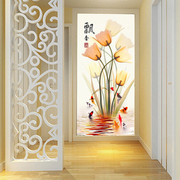 8d凹凸玄关壁画竖版墙布现代简约郁金香壁纸客厅走廊过道背景墙