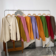 1.3斤韩版纯色宽松中长款毛衣外套长袖V领时尚休闲洋气
