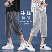 七分裤男士2021夏季休闲裤男式冰丝薄款7分运动裤男装短裤男