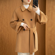 polo领中长款双面，呢外套22韩版纯羊毛，呢子大衣高端百搭连衣裙
