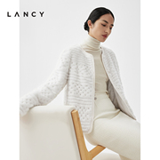 lancy朗姿2023秋冬白色水，貂毛皮草外套，女短款贵妇气质高级感