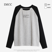 imcc设计感小众个性拼接领字母长袖t恤女宽松套头打底衫上衣ins潮
