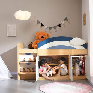 安兰图儿童床小户型，带书桌多功能儿童半高，床1.2m单人床衣柜床一体