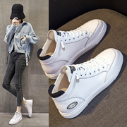 白色真皮高帮板鞋女2022年秋季韩版运动休闲鞋，牛皮平底小白鞋