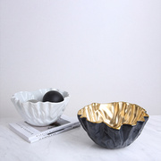 北欧现代轻奢外黑金色陶瓷，果盆样板间客厅，茶几创意果盘饰品摆件