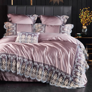 高端欧式纯色贡缎，蕾丝多件套奢华家居卧室，床上用品四件套1.8