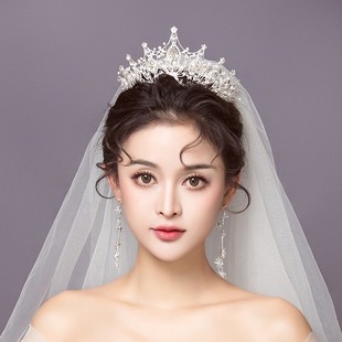-新娘头饰结婚头纱，三件套韩式高级感主婚纱，头冠王冠女发饰生