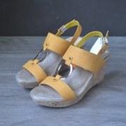日本外贸原单夏季潮牌坡跟凉鞋高跟，一字带厚底防水台舒适女鞋子