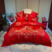 棉床单1.8床上用品被套纯贡缎提花四六件套结婚全婚庆大红80支