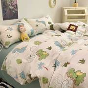 绿色恐龙ins卡通被套罩泡泡纱，床上四件套1.5学生宿舍床单人三件套