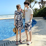 旅游度假风大码沙滩裤，海边套装一字领碎花裙，泰国海南三亚蜜月情侣