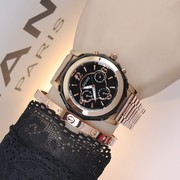 古欧士手表六针多功能，钢带女日历时尚，圆形石英玫瑰表带国产腕表