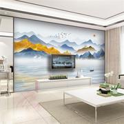 8d新中式电视背景水墨，意境大气山水画壁布，影视墙壁纸无缝定制壁画