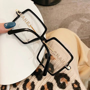 韩版大方框防蓝光眼镜女潮时尚街G拍镶水钻字母装饰豹纹平光