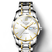 夜光男冠琴防水品牌士手表，钨钢皮革表双机械手表瑞士日历