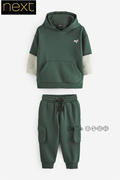 英国Next男童深绿色假两件卫衣运动卫裤休闲套装D39-326