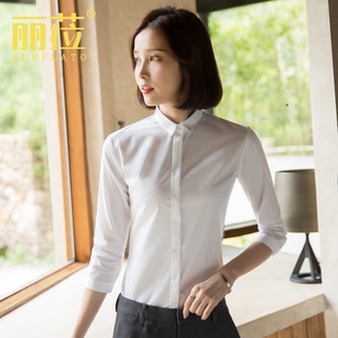 白色衬衫女半袖上衣，七分袖工作服，职业商务工装小领半袖衬衣