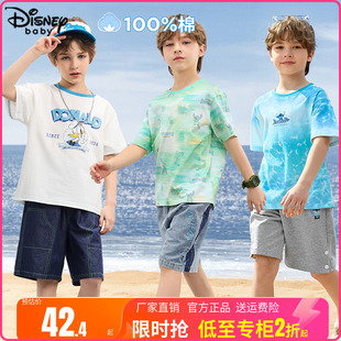 迪士尼2024夏装男童短袖T恤儿童纯棉夏季半袖上衣中大男孩t桖