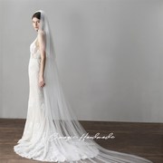 V615超长拖尾新娘结婚主头纱 简约白色双层户外仪式旅拍软纱素纱