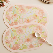 椭圆粉色花朵防水免洗小学生儿童桌垫餐垫隔热杯碗垫可爱少女心垫