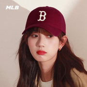 MLB酒红色帽子情侣棒球帽软顶休闲帽遮阳运动帽夏季鸭舌帽女