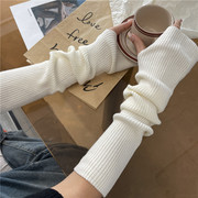 韩版针织手套半指百搭保暖堆堆毛线护臂少女袖子长款学生手袖纯色