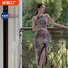 NASA联名改良式旗袍连衣裙女夏新中式性感挂脖无袖包臀开叉中长裙