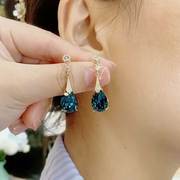 蓝色水晶锆石水滴耳钉s925银针，轻奢气质名媛风耳饰2022年耳环