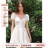 kroche法式刺绣镂空白色，气质方领连衣裙子女，夏季质感仙女裙