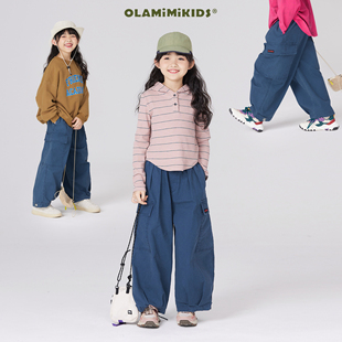 OLAMIMI 定制 2024 春 亲子个性复古特色工装风大口袋休闲长裤