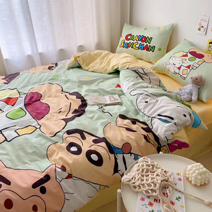 蜡笔小新全棉床单被套四件套日本动漫卡通单人三件套1.8m床笠床品