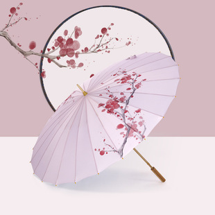 仿油纸伞24骨雨伞，长柄直杆太阳伞复古风，中国服伞