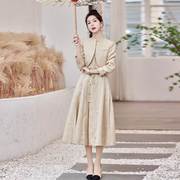 高端品牌2024春季韩版立领，修身外套中长裙两件套连衣裙套裙