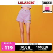 LALABOBO夏秋款美式时尚可爱A型牛仔三分短裤女L21B-WXZD12