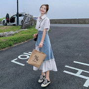 条纹连衣裙牛仔裙套装女2024年夏季韩版设计感衬衫长裙两件套