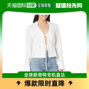 香港直邮潮奢 blank nyc 女士亚麻喇叭袖系带前襟乳白色衬衫(Skim