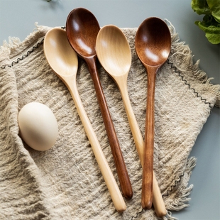 日式木勺长柄汤匙吃饭用勺子调羹家用木头木质餐具汤勺小号蜂蜜勺