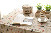英伦zakka棉麻餐桌布日式布艺茶几长方形台布卡通黑猫咪盖布