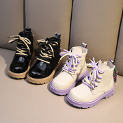 女童马丁靴2024春秋时尚皮，面皮靴子防水单靴儿童，亮皮女孩短靴